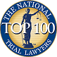 Circular logo with the text "The National Trial Lawyers Top 100" surrounding an image of Lady Justice holding scales and a sword.
