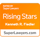An orange and white badge reads "Rated by Super Lawyers: Rising Stars, Kenneth R. Fiedler, SuperLawyers.com.